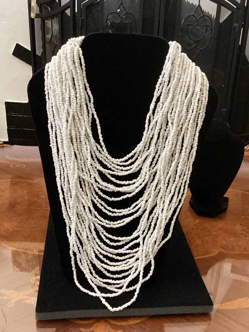 Layered White Beaded Statement Necklace for Women